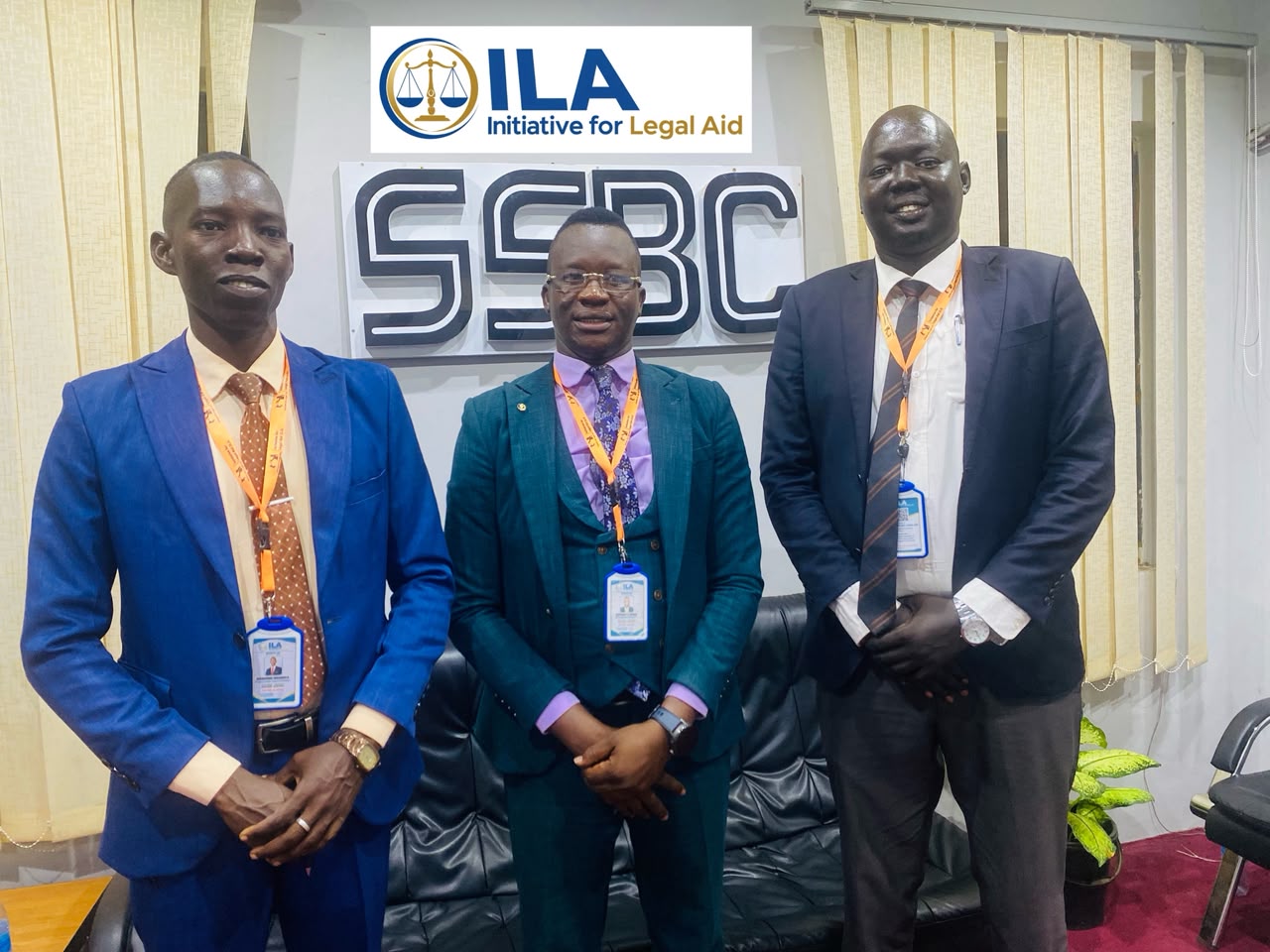 Advocate Emmanuel Sumagule Benaih Swaka, ILA Executive Director, with ILA and SSBC representatives at the SSBC premises.